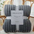 Ribbed Flannel Fleece Blanket Soft Plush Striped Throw Warm Cozy Sofa Blanket and Bedspread for Bedroom and Living Room