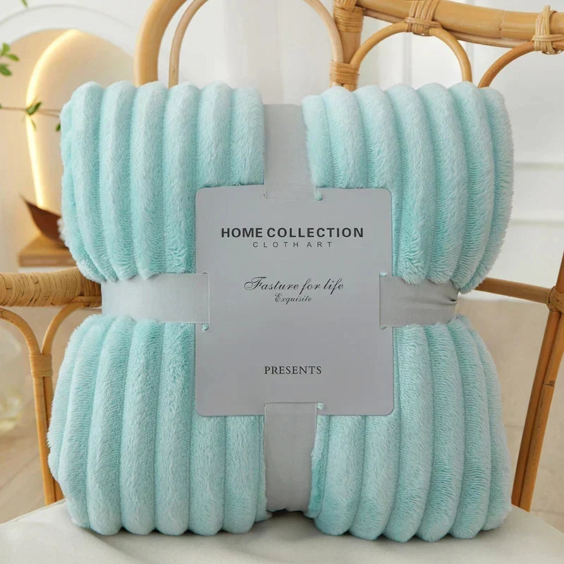 Ribbed Flannel Fleece Blanket Soft Plush Striped Throw Warm Cozy Sofa Blanket and Bedspread for Bedroom and Living Room