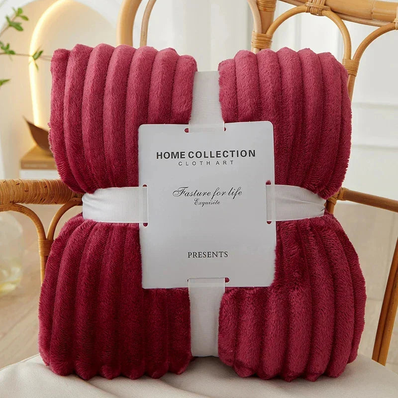 Ribbed Flannel Fleece Blanket Soft Plush Striped Throw Warm Cozy Sofa Blanket and Bedspread for Bedroom and Living Room