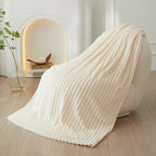 Ribbed Flannel Fleece Blanket Soft Plush Striped Throw Warm Cozy Sofa Blanket and Bedspread for Bedroom and Living Room