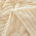 Ribbed Flannel Fleece Blanket Soft Plush Striped Throw Warm Cozy Sofa Blanket and Bedspread for Bedroom and Living Room