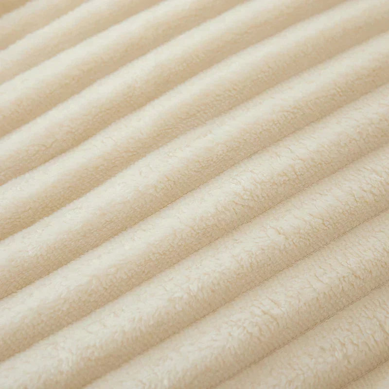 Ribbed Flannel Fleece Blanket Soft Plush Striped Throw Warm Cozy Sofa Blanket and Bedspread for Bedroom and Living Room