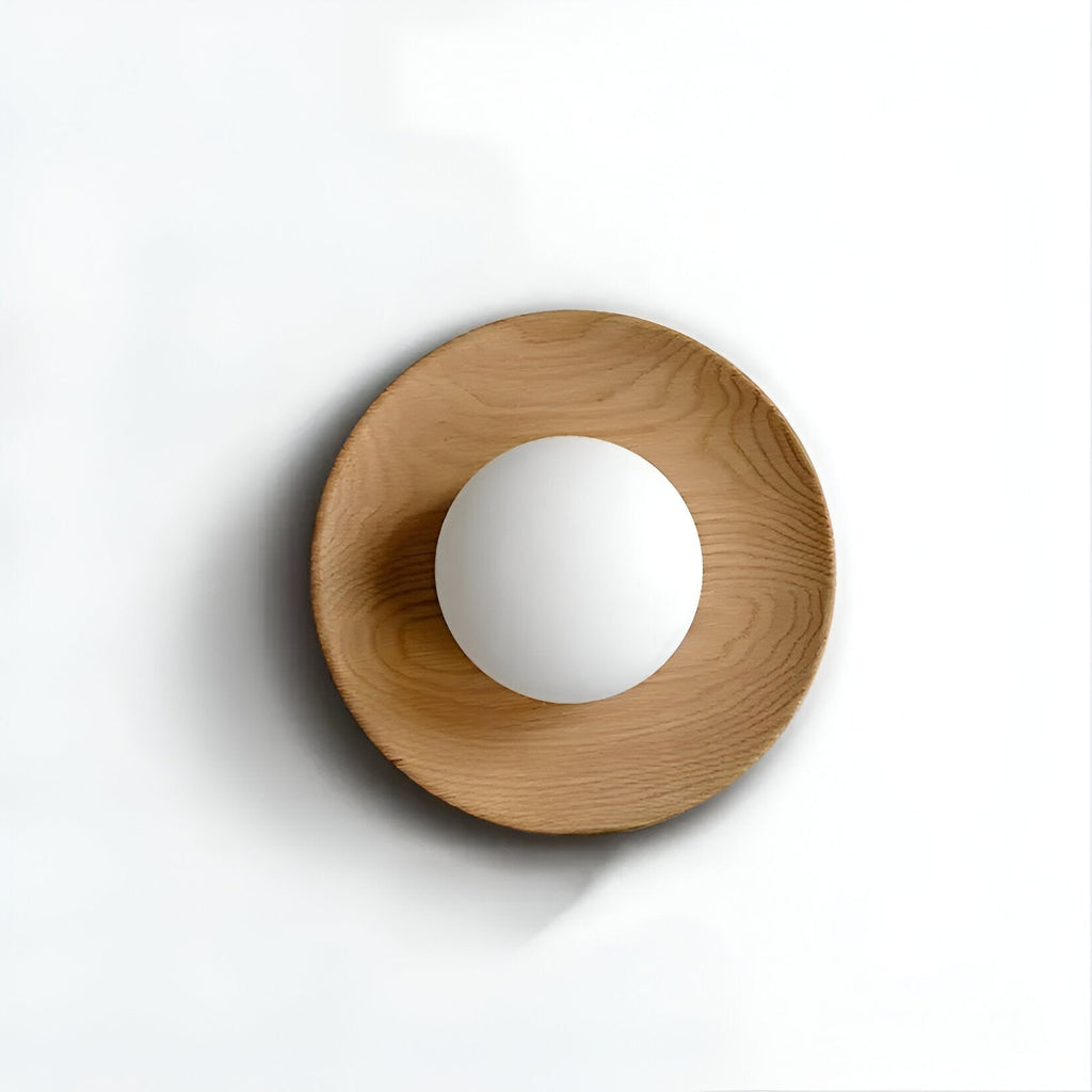 Nordic Natural Wood Wall Sconce LED Light With Globe Shade